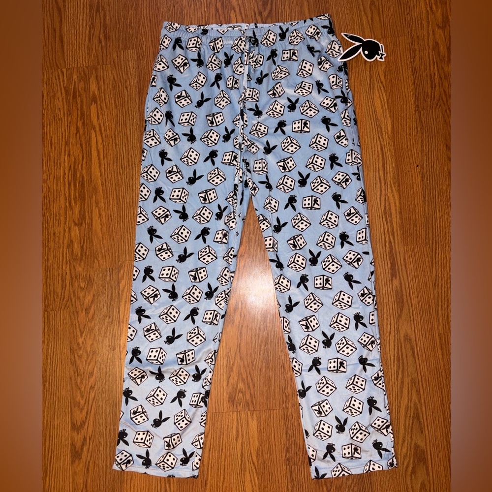 NWT-PLAYBOY Light Blue Dice Pattern micro-fuzz Pajama Pants